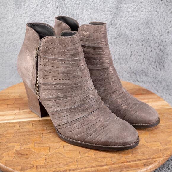 Paul Green Malibu Sliced Zip Ankle Boots US 7 Bootie Metallic Earth Leather - Picture 1 of 5